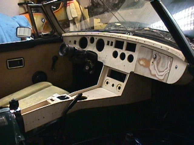 Dashboard and center console made of several layers of aviation plywood