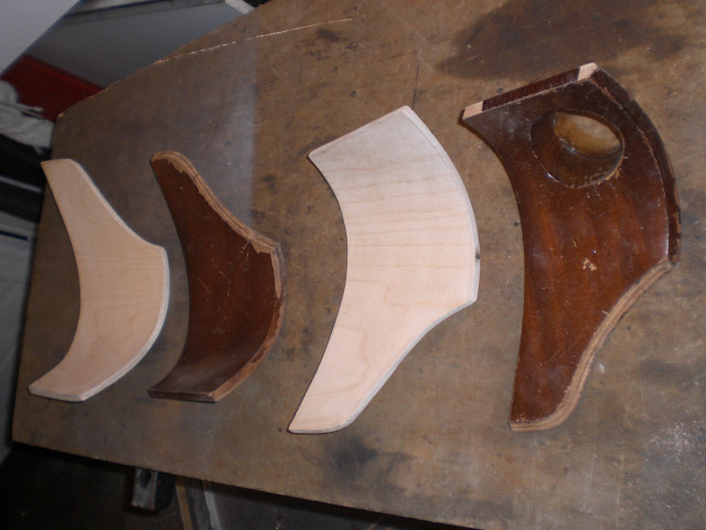 Curved corner dashboard panels newly made before applying the Burl walnut veneer