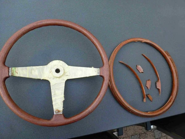 AC Ace classic wooden steering wheel restoration with new mahogany