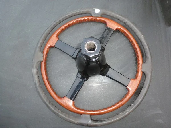 Jaguar XK120 steering wheel rear with original finger recess pattern visible