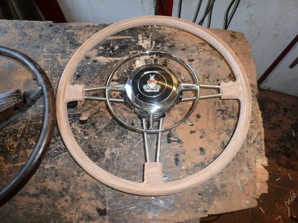 Rover P4 steering wheel prepared before clear coat application